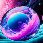 Colorful Digital Artwork: Iridescent Bubble in Cosmic Landscape