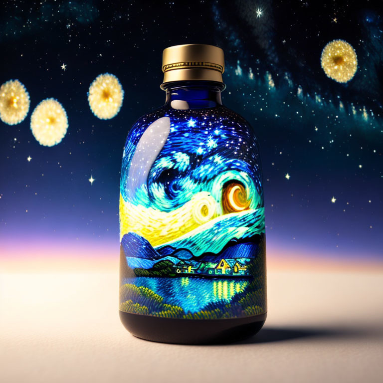 Jar with "Starry Night" Design on Cosmic Background