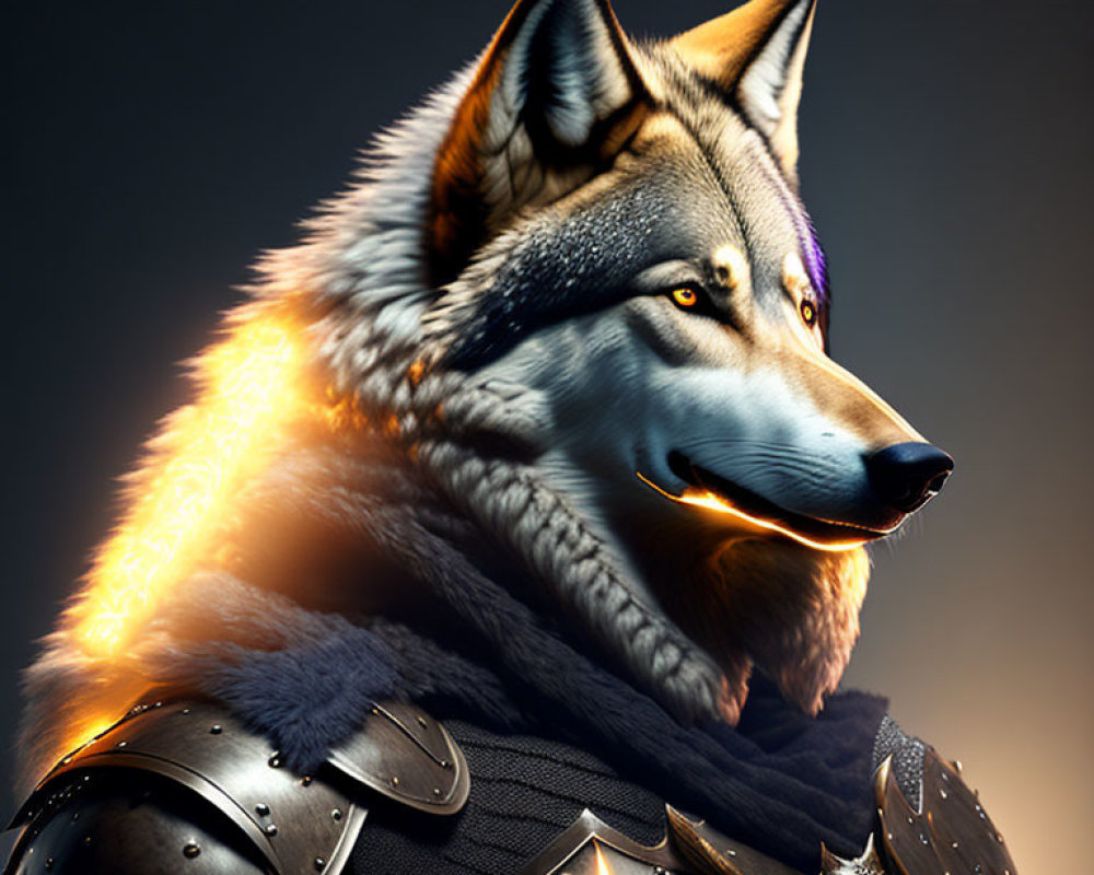 Armored wolf with glowing eyes in fantasy style