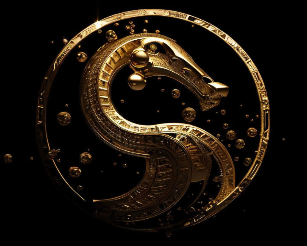 Intricate Golden Question Mark with Spheres on Dark Background