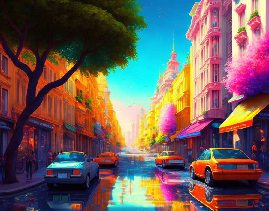 Bright city street