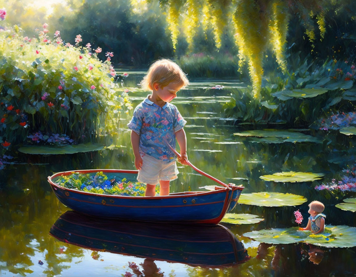 a child plays on a boat