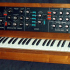 Vintage Analog Synthesizer with Wooden Case and Keyboard