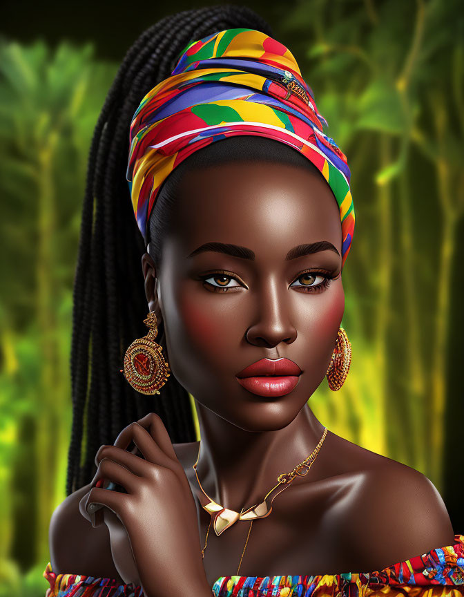 Colorful Headwrap Portrait of Woman with Striking Makeup