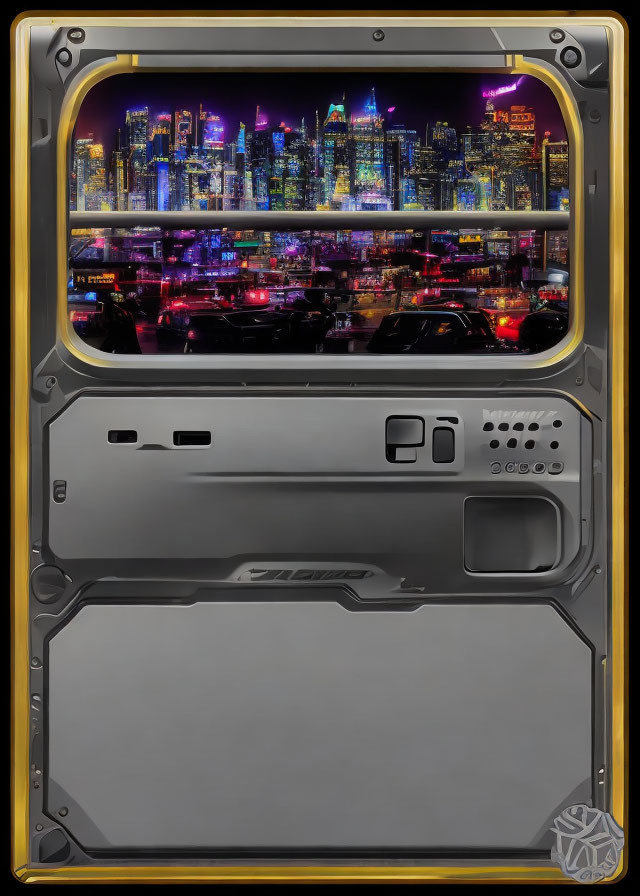 Cityscape with illuminated skyscrapers on computer case side panel