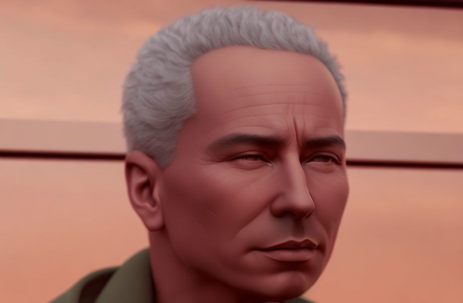 Male Figure 3D Rendering: Grey Hair, Pronounced Features, Serious Expression
