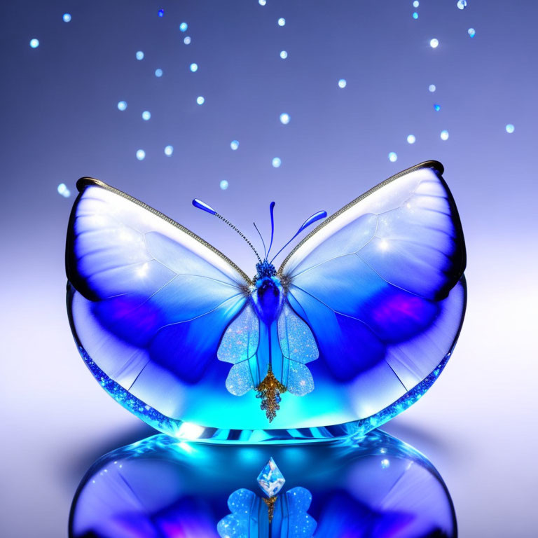 Iridescent Blue Butterfly Artwork on Gradient Background