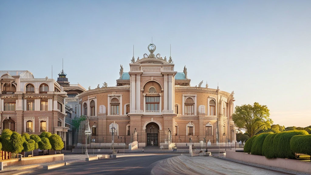 Neoclassical Opera House with Ornate Facade and Grand Arched Entrance