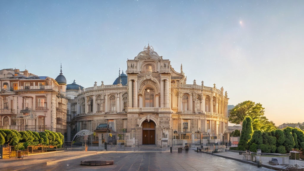 Baroque architecture at sunset in empty square