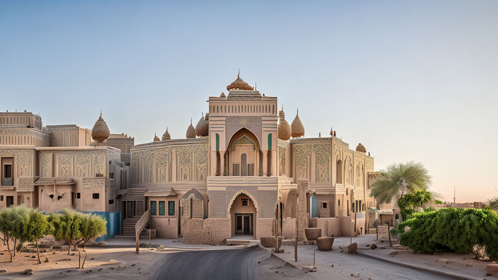 Elaborate traditional desert architecture with domes and patterns