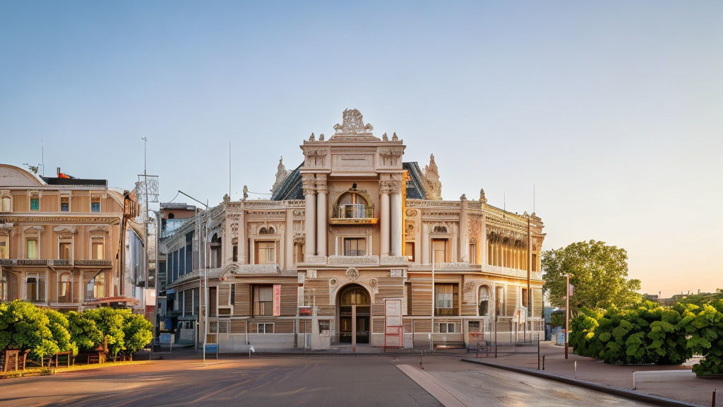 Elaborate Baroque architectural building in warm sunlight