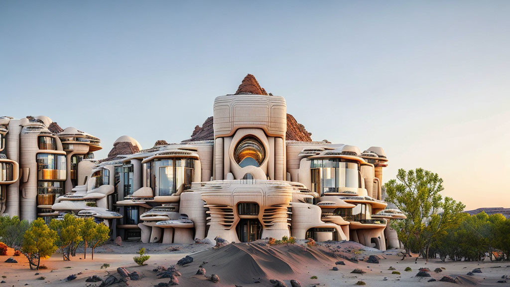 Organic, Curved Desert Architecture Amid Sand Dunes