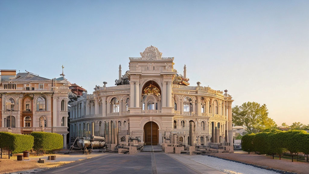 Opulent classical building with ornate facades and sculptures