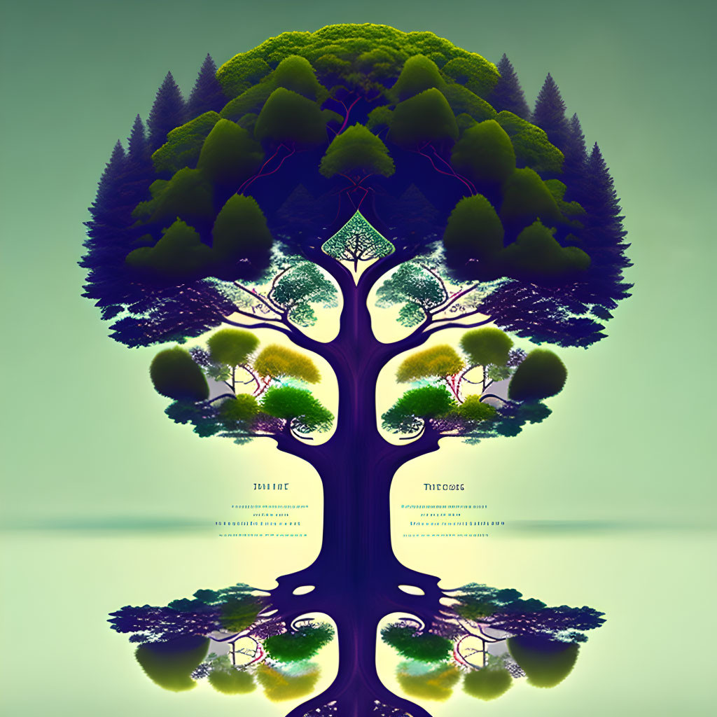 Symmetrical digital artwork of tree with lung-like structures and 'DURER' and 'THEORE
