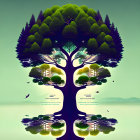 Symmetrical digital artwork of tree with lung-like structures and 'DURER' and 'THEORE