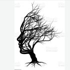 Illustration of tree branches forming human profile silhouette