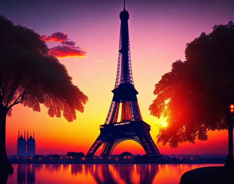 Iconic Eiffel Tower at sunset in Paris landscape