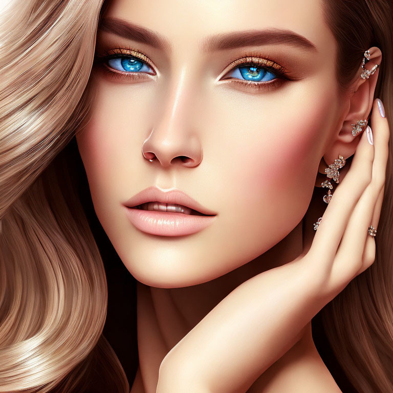 Woman with Striking Blue Eyes and Elegant Blonde Hair Accessories