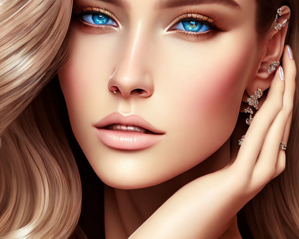 Woman with Striking Blue Eyes and Elegant Blonde Hair Accessories