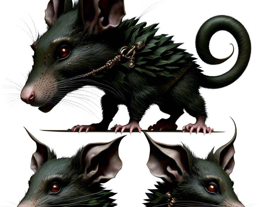 Digital illustration featuring three stylized rats with spiky fur, red eyes, earring, and