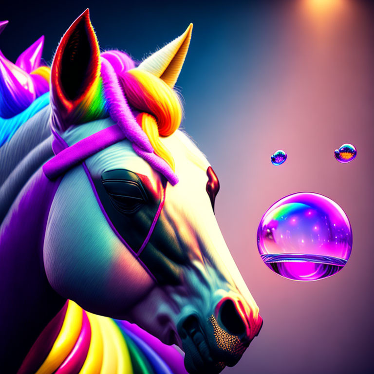 Vibrant digital artwork: unicorn with rainbow mane and sunglasses in colorful setting