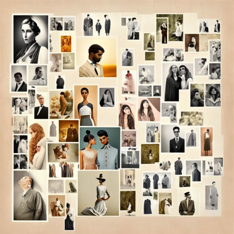 Assorted Vintage and Contemporary People Photos Collage on Beige Background