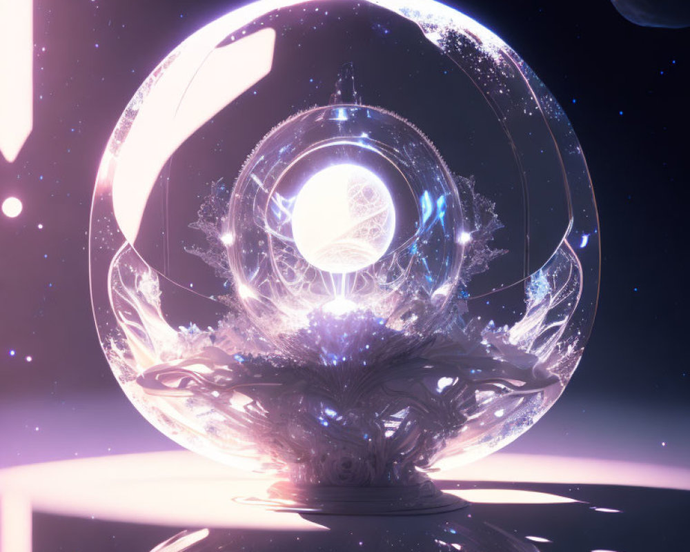Ethereal orb with glassy circles on cosmic background