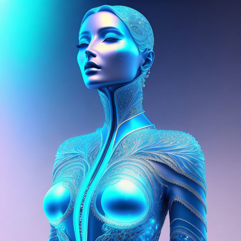 Intricate Futuristic Robot 3D Illustration on Blue Gradient Background