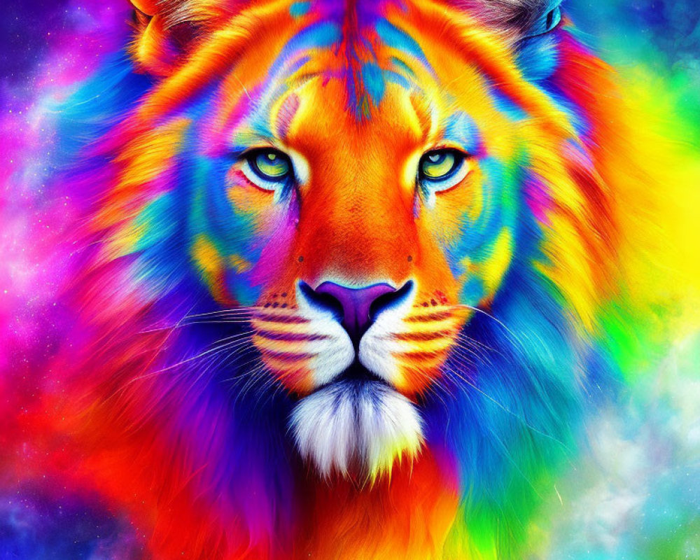 Colorful Psychedelic Tiger Artwork with Blue, Purple, Orange, and Yellow Hues