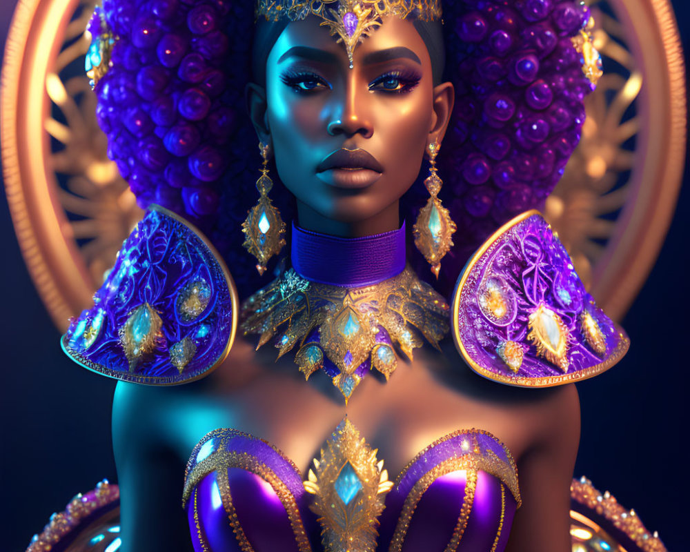 Regal figure with gold and purple attire on golden halo background