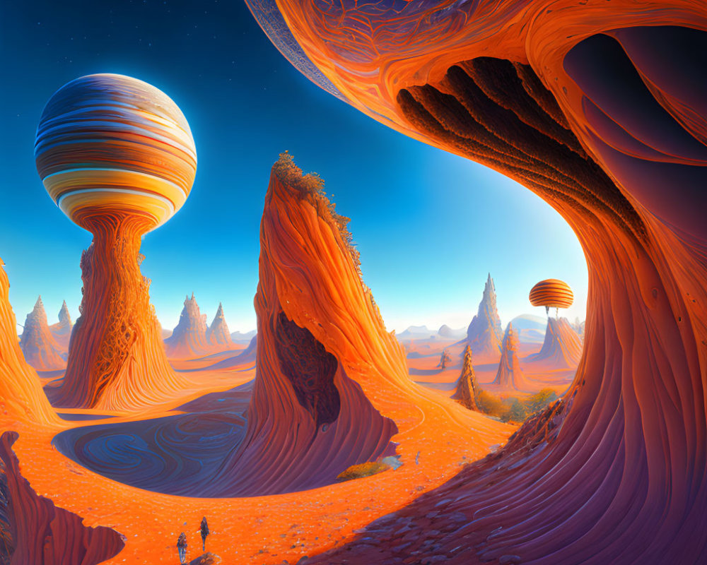 Orange Terrain and Swirling Rock Formations in Sci-Fi Landscape