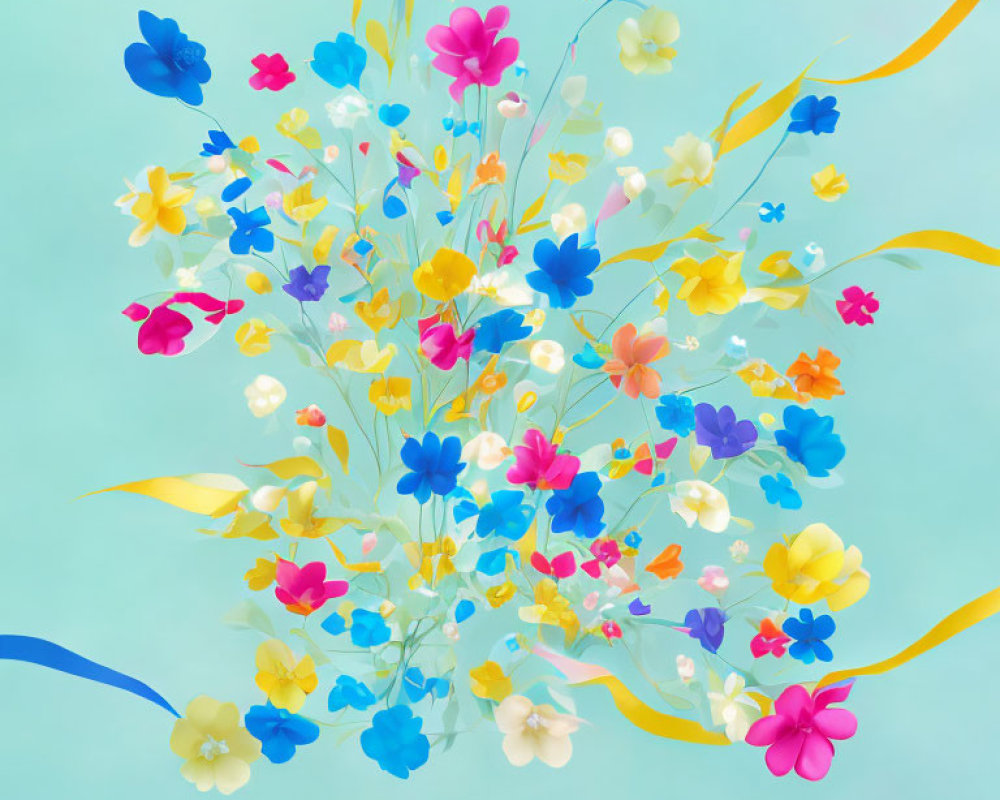 Colorful Stylized Flower Bouquet on Soft Blue Background