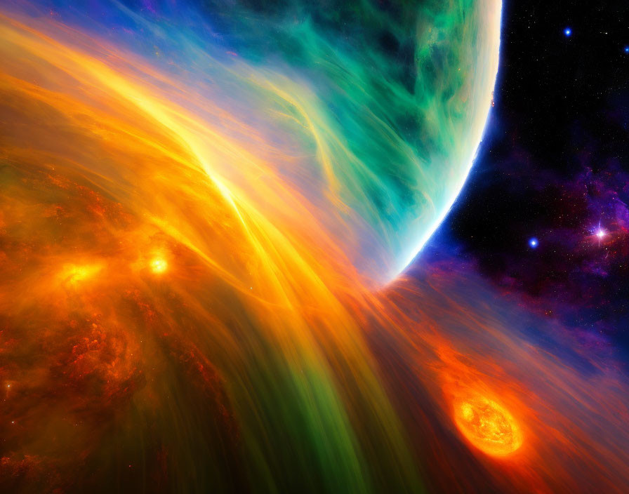 Colorful Nebula, Stars, and Celestial Body in Vibrant Space Scene