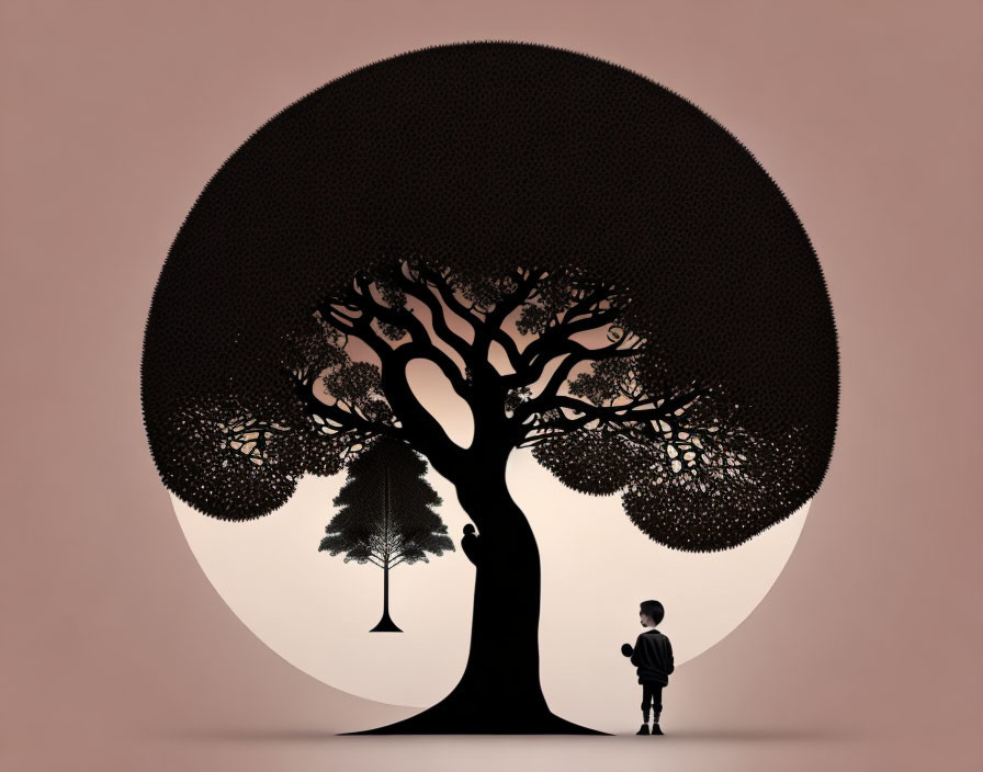 tree, man under the tree, minimalist graphics, 