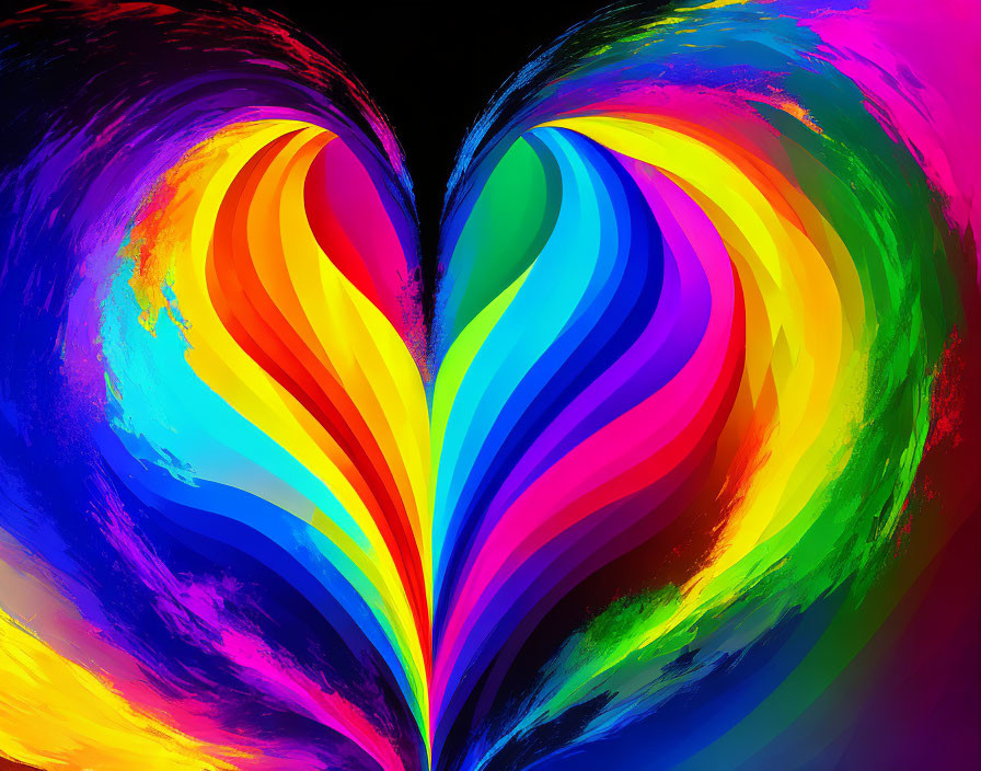 Colorful Heart Shape Digital Artwork on Dark Background