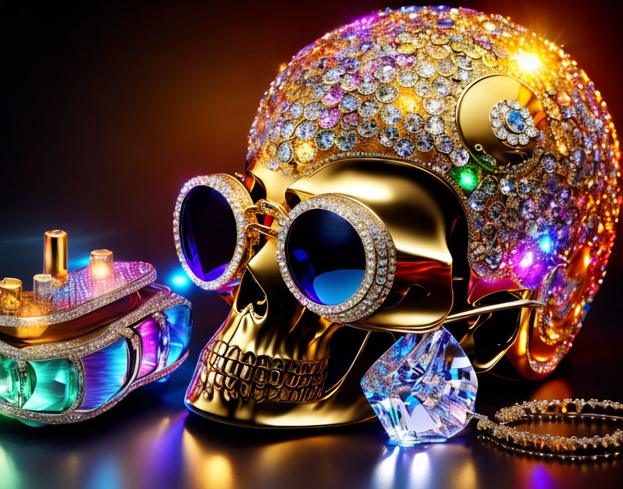 crystal skull shimmering with many vivid colors