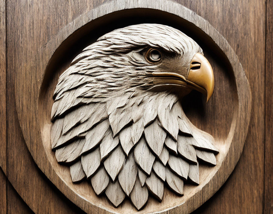A wooden bas-relief of an eagle