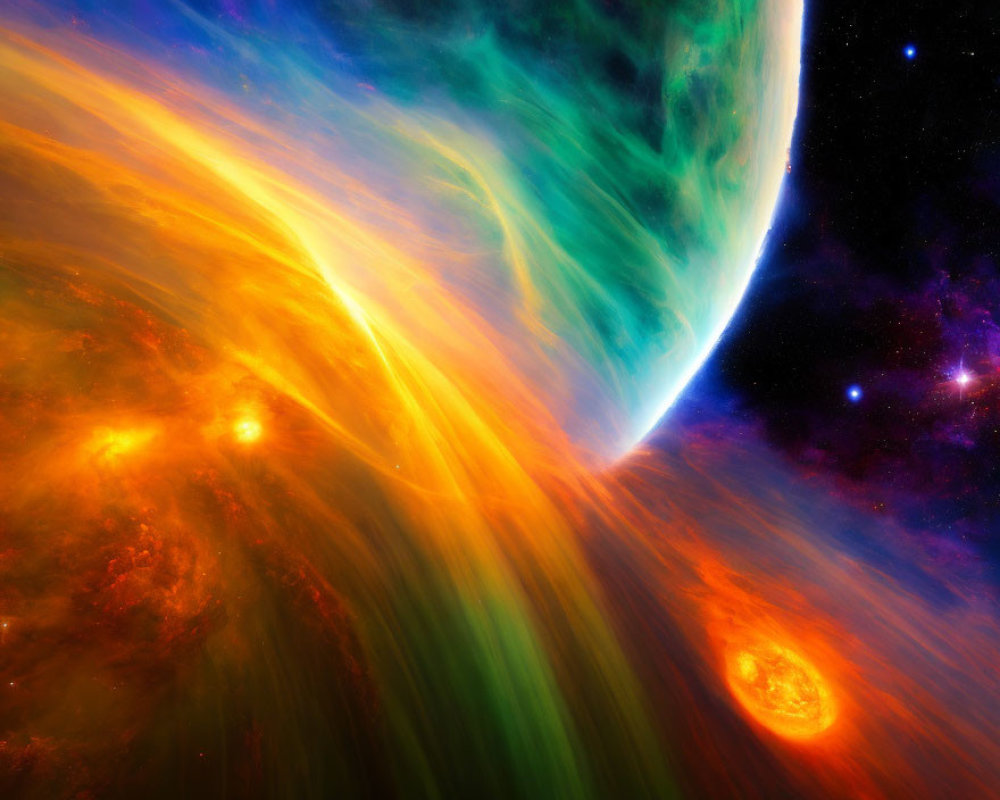 Colorful Nebula, Stars, and Celestial Body in Vibrant Space Scene