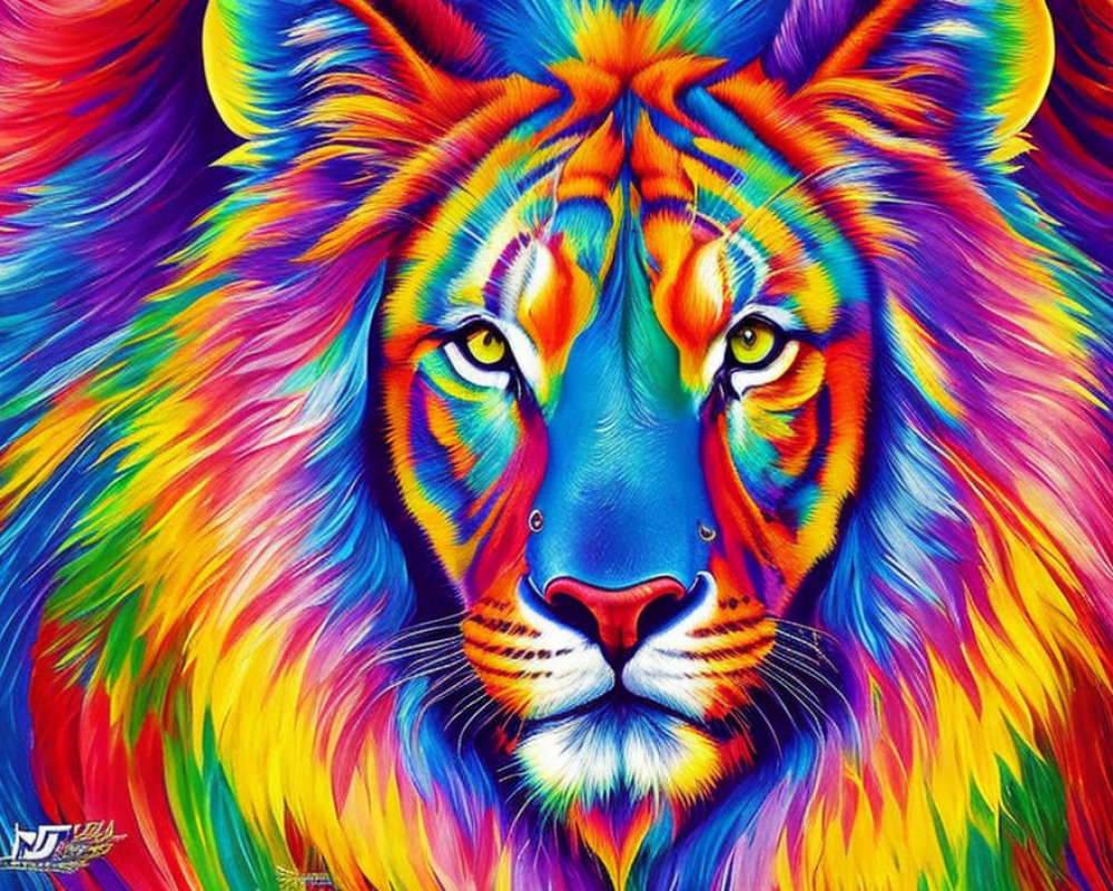 Colorful Lion Face Painting with Rainbow Mane