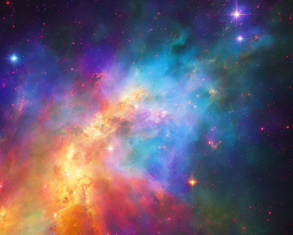 Colorful Cosmic Scene with Blue, Purple, and Orange Nebula