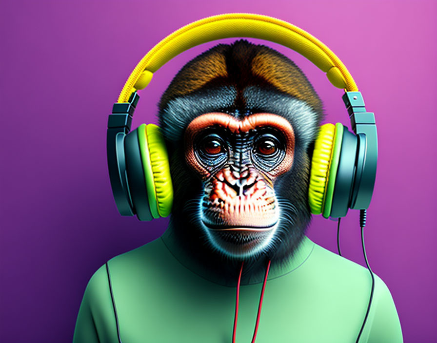 monkey in headphones