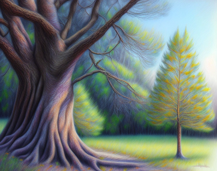 tree sketch, pastel pencils - Annette Loginova