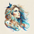 Colorful Abstract Illustration of Woman with Flowing Hair