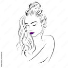 Woman with Bold Makeup & Abstract Lines in Black & White with Purple & Gold