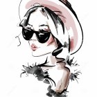 Colorful abstract illustration of woman with flowing hair and round sunglasses