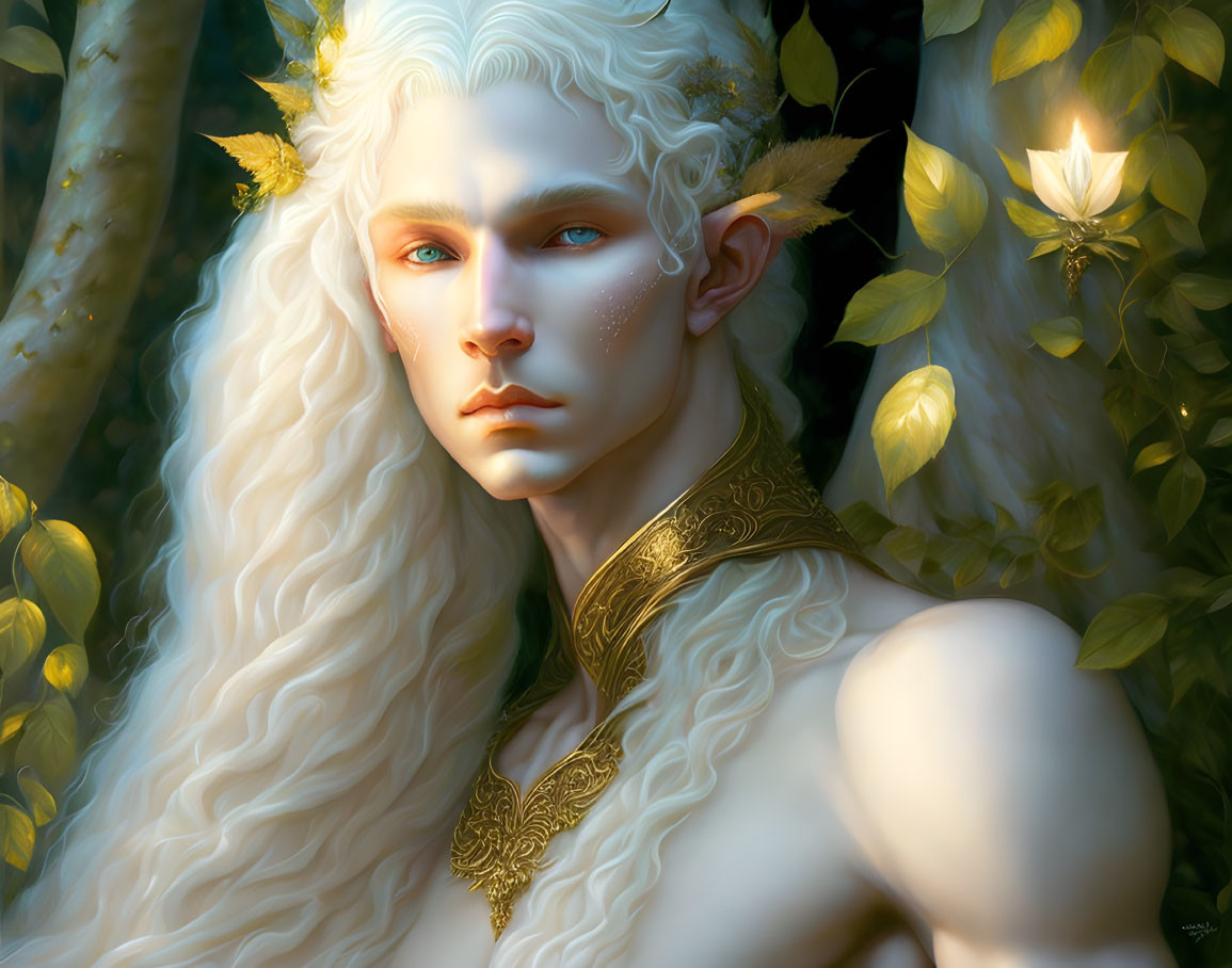Mystical elf portrait with pale skin and blue eyes