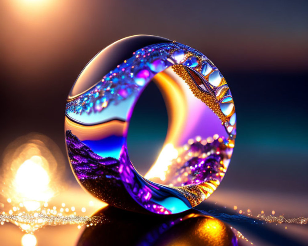 Colorful Mobius Strip Reflecting Lights on Sunset Bokeh Background