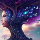 Colorful digital artwork: Woman with cosmic hair and stars