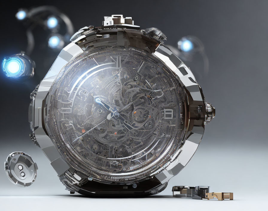 Detailed Mechanical Wristwatch with Exposed Gears in 3D Rendering