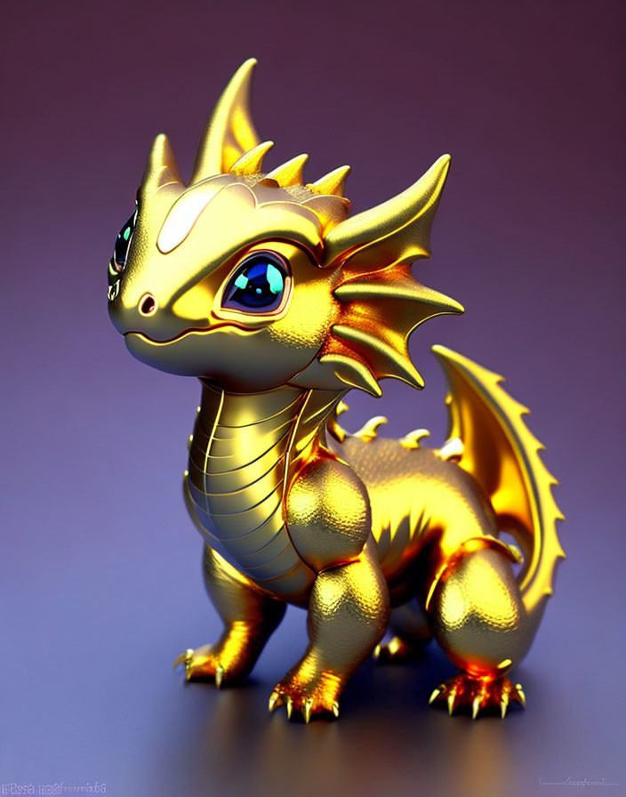 Stylized 3D golden dragon with big eyes and horns